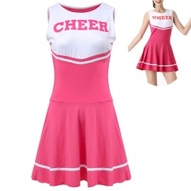 ThreeH High School Girls Musical Uniform Fancy Dress Cheerleader Costume Outfit One Size No Pom-Pom,Rose