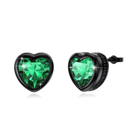 OKROKTOT Heart Shaped Viking Earrings 925 Sterling Silver Viking Rune Earrings Scandinavian Jewelry for Men Women Color：Green, one size, Sterling Silver, Cubic Zirconia