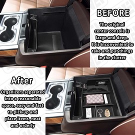 HGWEI Center Console Organizer Tray Compatible with Chevy Silverado/GMC Sierra 2014-2018 and Tahoe Suburban/Yukon 2015-2020 Accessories, Armrest Storage Coin Holder, Replaces 22817343,Black