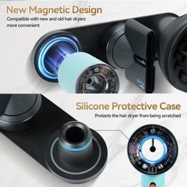 Belicheto HD16 Hair Dryer Wall Mount Holder, Magnetic Hair Tool Organizer, Hair Dryer Stand with Hooks, Hair Dryer Holder, Blow Dryer Holder is Compatible with Accessories Suitable for Bathroom