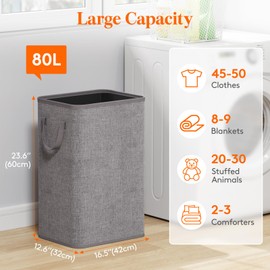 Lifewit 80L Large Tall Laundry Hamper, Collapsible Laundry Basket with Handles, Foldable Clothes Hampers for Laundry, Portable Dirty Clothes Hamper for Dorm College Badrom Bathroom, Light Gray