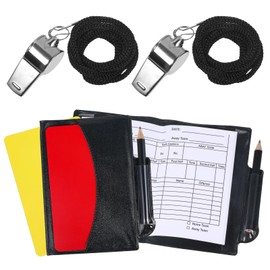 FdcZeyxior 2 Sets Soccer Referee Card Set, Red and Yellow Cards with Metal Referee Whistles Warning Referees Kit Card Holder Pencil Sports Accessories for Football Volleyball Rugby Baseball Matches