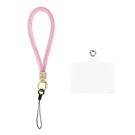 uxcell 1 Pcs Universal Phone Lanyard, Nylon Detachable Wrist Strap Glitters with Phone Patches Luxury String Bling Phone Strap for DIY Earbuds Keychain Coin Purse Wallet, Pink