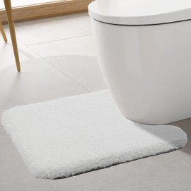 Ultra Thick Toilet Rug Mat Non Slip Bath Mat Rug for Toilet Highly Absorbent Rug for Bathroom Super Soft Contour Rug Microfiber Shaggy Toilet Carpet for Bath U-Shaped (20" x 24", White)