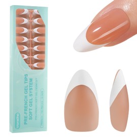 Vansiho French Gel Nail Tips, 150Pcs Medium Almond Gel Nail Tips, Brown French Tips Press on Nails, Soft French Gel Tips, Fake Nails for Nail Art DIY 15 Sizes