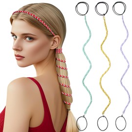 3 Packs Ponytail Holders Hair Ties for Women, Spiral Pony Tails Elastic Braided Hair Holders for Gym Swimming Sports (3pcs25"colorful29)