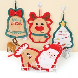 Christmas Hanging Hand Towel - New Thick Coral Fleece Absorbent Quick-Dry Dishcloth Free Size/Option NO.6 3ea