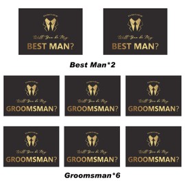 LADY&HOME Groomsman Proposal Cards| 6 Will You Be My Groomsman and 2 Best Man Cards with Envelopes| Set of 8 Groomsmen Cards for Wedding Supplies (Black-Bold)