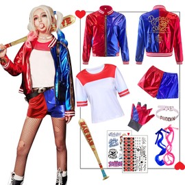 Formemory Harley Quinn Cosplay Costume, Halloween Costume, Suicide Squad, Adult, Kids, Girls, Joker, Cosplay, Props Included, 8-Piece Set, Disguise, Halloween, Events, School Festivals, Cultural