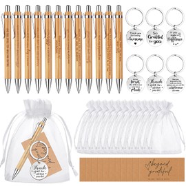 96 Pcs Thank You Gifts Inspirational Quotes Pen with Organza Bags Thank You Cards Inspirational Keychains Motivational Bamboo Ballpoint Pens Staff Employee Appreciation Gifts for Teacher Coworker