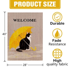 Dyrenson Decorative Outdoor Double Sided Quote House Flag Large 28 x 40 Yellow Welcome Cat, Garden Yard Kitten Decor Spring Summer, Home Funny Garden Yard Umbrella Decoration