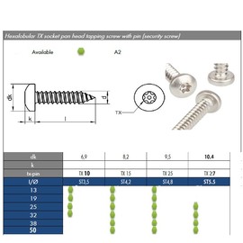 4.2mm x 38mm Button Head Security Screws Stainless Steel Sheet Metal Screws Pin in Torx Sheet Metal Anti-Theft Tamper Proof Including Screwdriver Bit (pack of 10)