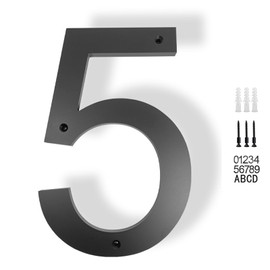 JILANLO 10" Large Floating House Numbers,Balck Acrylic Anti-Rust House Numbers,Modern House Address Street Numbers Garden Door Mailbox Decor Number with Matching Screw,Number 5