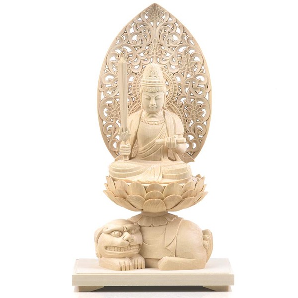 Traditional Sculpture Buddha Statue Manju Bodhisattva Cypress Wooden Aviator Aarabesque