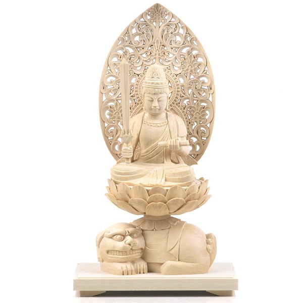 Traditional Sculpture Buddha Statue Manju Bodhisattva Cypress Wooden Aviator Aarabesque Chorus Born in the Middle Year, Protection of the Zodiac Sign, Protection of the Zodiac (Height 9.6 x Width 5.5