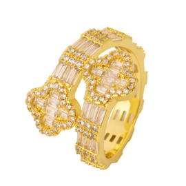 Iced Out Jewelry Baguette Cz Clover Ring, Four Leaf All Match Bling Bling Dainty Gold Ring Party Silver Love Girl Women, 9, Brass, Cubic Zirconia