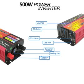 500W Car Power Inverter 12V/24V DC to 110V AC Converter with Dual AC Outlets & USB Port - Heavy-Duty Aluminum Alloy Compact Size for laptop RV Truck Camping- Overheat/Overload/Short Circuit Protection