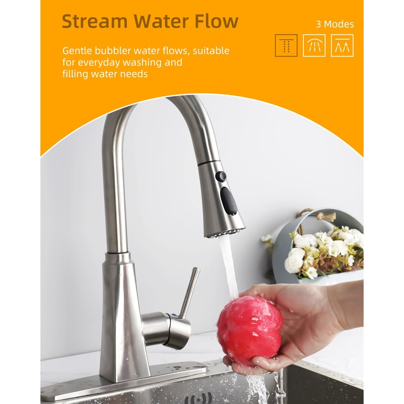 Hibbent Kitchen Sink Faucet Head Replacement, 3-Function Pull Down Sprayer