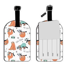 Nicokee Cute Sloth Listen Music Luggage Tag Travel ID Label Leather for Baggage Suitcase Travel Accessories Baggage Name Tags
