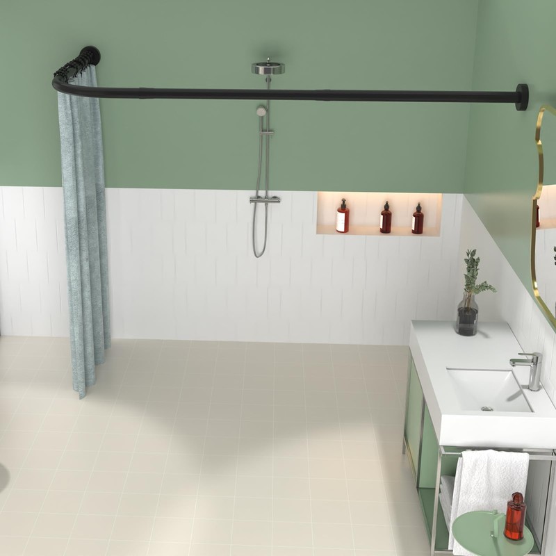 L Shaped Shower Curtain Rod,28-39 X 43-67 Inch Curved Shower