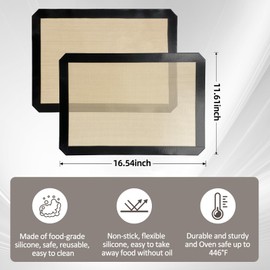 Luckyiren Silicone Baking Mat, Set of 2 Baking Pads Cookit Sheet, Non-Stick Oven-Bake Cover Runner for Making Macaroons, Cookies, Easy Clean & Reusable, 16.5 inch by 11.7 inch, Beige/Black, 4mm