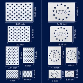 WISYOK American Flag 50 Star Stencils and 13 Stars 1776 Templates, American Flag Templates, Ideal for Painting on Wood, Fabric, Paper, Walls [6 Sizes, 2 Styles]