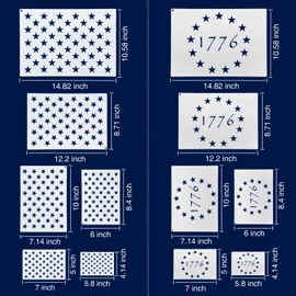 WISYOK American Flag 50 Star Stencils and 13 Stars 1776 Templates, American Flag Templates, Ideal for Painting on Wood, Fabric, Paper, Walls [6 Sizes, 2 Styles]