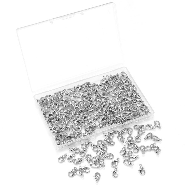 200 Pieces 10x5mm Rhodium Lobster Clasp Set Lobster Claw Clasps