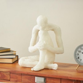 Deco 79 Polystone People Decorative Sculpture Thinking Home Decor Statue with Shimmer, Accent Figurine 12" x 10" x 14", White