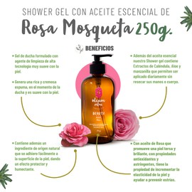 OLEUM VITAE Shower Gel. Gel de Ducha Rosa. Con Aceite Esencial de Rosa Mosqueta. Hidratación Profunda. Con Extractos de Caléndula, Aloe Vera y Manzanilla. 250gr