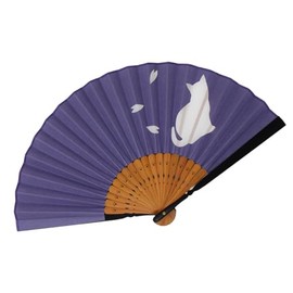 Fashionable kimono Iroha Cat Silhouette Fan, Women's Washi Fan, Cherry Blossom Cat