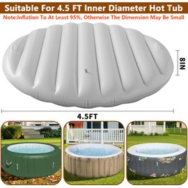 Tlswshsy 4.5 Ft Inflatable Hot Tub Cover with Handles, Round Hot Tub Lid, Portable Energy-Saving Hot Tub Thermal Cover for Protecting Tubs from Wind Rain Debris and Dust