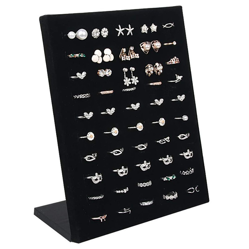 Homeanda Velvet L-Shaped 50 Slots Ring Earring Jewelry Display Tray
