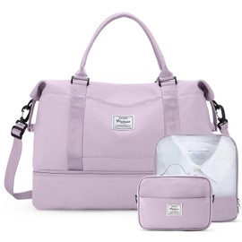 Weekender Bags for Women,Travel Duffle Overnight Bag with Shoe Compartment,Personal Item Carry On Bag,Purple,Extra Large,3 Pcs Set