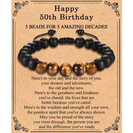 TEVOP 50th Birthday Gifts Men, Tiger Eye Stone Bracelet 50th Birthday Gifts for Him Dad Uncle Brother Friend, Perfect 50th Birthday Gift Ideas