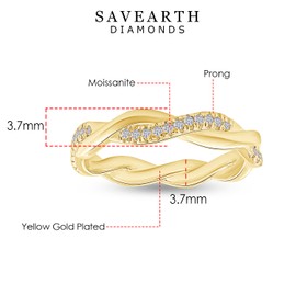SAVEARTH DIAMONDS 18K Yellow Gold Plated Moissanite Diamond Twisted Rope Eternity Band for Women | Wedding Band Rings Jewelry Gifts For Her (0.15 Ctw) Ring Size-7