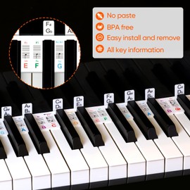 Piano Keyboard Stickers,Piano Notes Guide for Beginner 61/54/49/37 Keyboard Digital Piano,Removeable Piano Key Labels Made of Reusable Silicone with Storage Box (Rainbow)