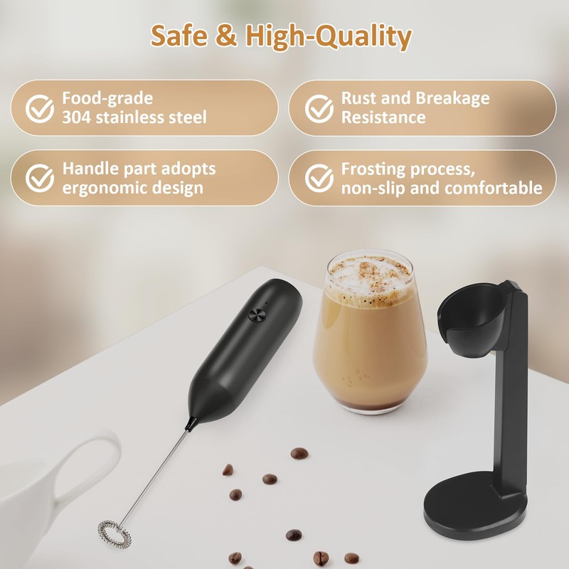 Rechargeable Milk Frother Handheld USB Type-C, Powerful Electric Foam Maker