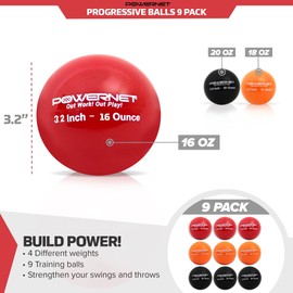 PowerNet Sweet Spot Training Bat + Softball 3.2" Progressive Weighted Ball 9 PRO Pack | Follow Through and Form | Strength and Muscle | Hand-Eye Coordination (34" (31 oz) Bat + 3.2" Balls PRO 9 Pk)