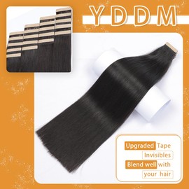 YDDM- 【Extensiones de cabello con cinta adhesiva, material de cabello humano】Extensiones de cabello humano 100% real, calidad de salón, saludables, suaves y elásticas, sin enredos, sin desprendimient