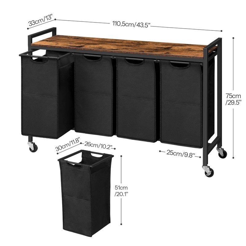 HOOBRO Laundry Sorter 4 Sections, Laundry Hamper with Wheels, 4