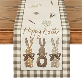 Artoid Mode Buffalo Plaid Carrots Rabbits Easter Table Runner, Seasonal Spring Kitchen Dining Table Decoration for Home Party Decor 40x180 cm