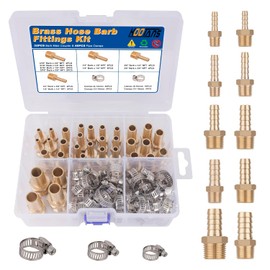 KOOTANS 32PCS Brass Hose Barb Fittings Kit with Pipe Clamps