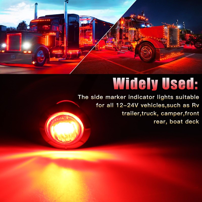 ALFU 3/4" Inch 20 Pcs Red Round LED Trailer Side