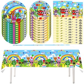 Poraceous 41-Piece Children's Party Tableware Set, Cartoon Birthday Decoration, Children's Birthday Tableware Set with Plates, Napkins, Tablecloth, Children's Birthday Decoration Party Accessories