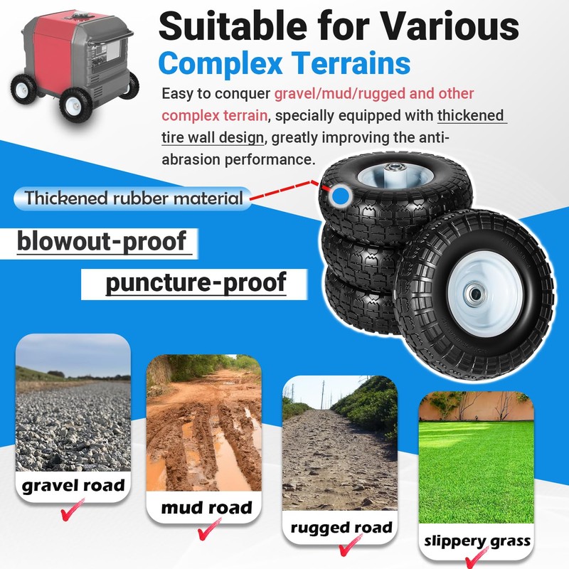 All Terrain Wheel Kit, Fit for Honda EU3000is Generator, Solid