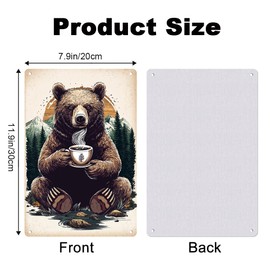 DOODLREAM Wall Decoration Rustic Bear Drinking Coffee Tin Sign Retro Poster for Home Kitchen Wall Decoration 20 x 30 cm