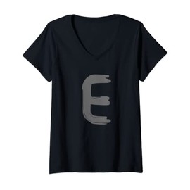 Womens Creative Bold Dark Grey Letter E - Alphabet - Marker Design V-Neck T-Shirt