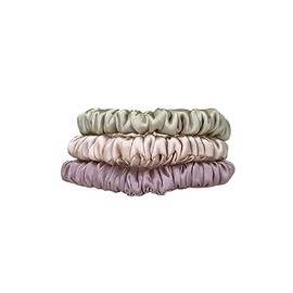 Jasmine Silk Pure Silk Charmeuse Scrunchie - Scrunchies For Hair (3 pack skinny Nude, Pink and Taupe)