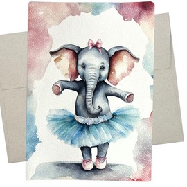 Elephant Child Dance Recital Card for Granddaughter (5X7 Inch and Blank Inside) also dance teacher thank you note, dance recital card, or ballerina greeting card - 950